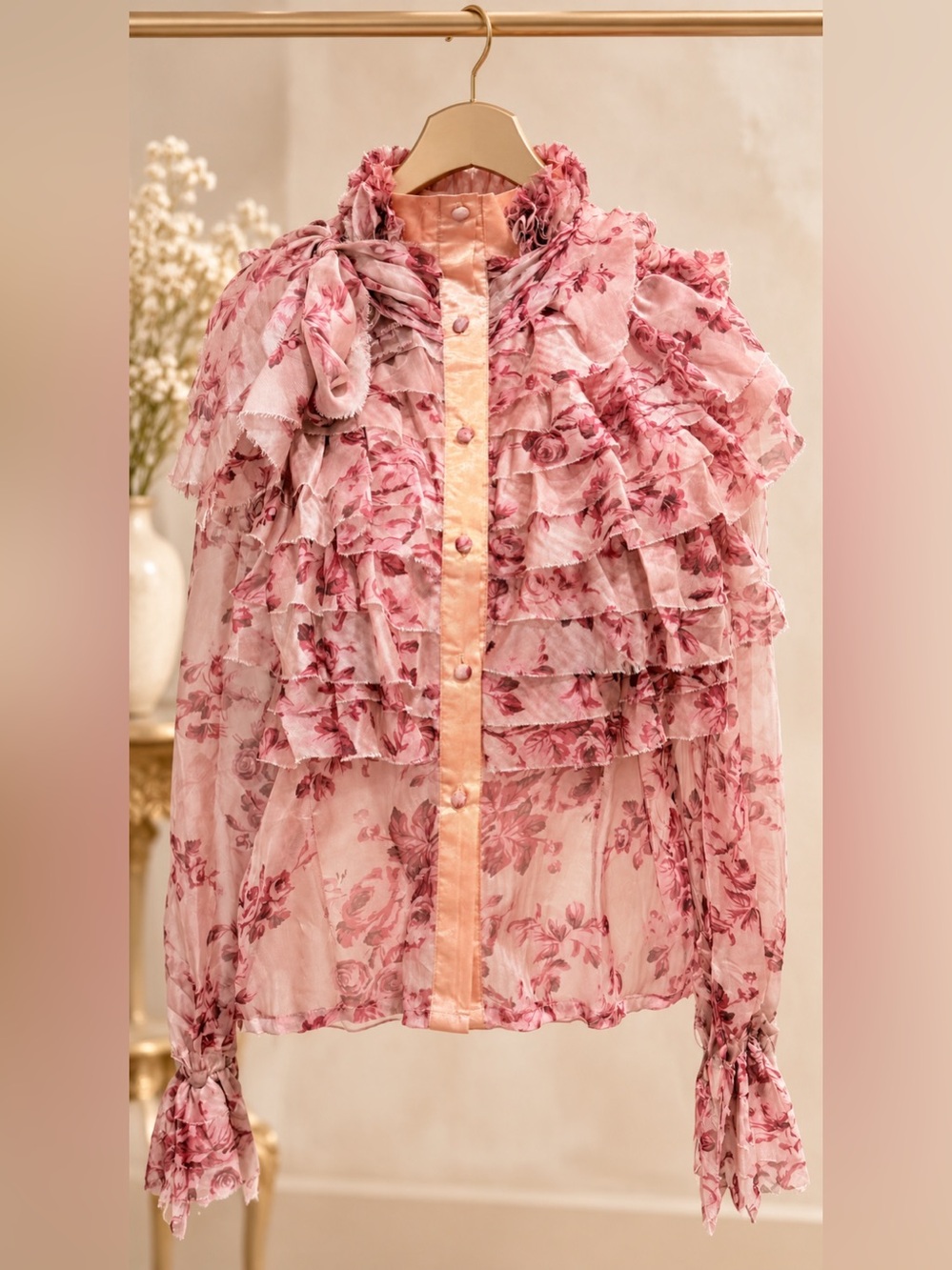 Blush Floral Ruffle Blouse